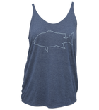 Salinity Gear Ladies tank top, heather navy blue with a red snapper design