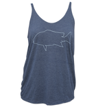 Salinity Gear Ladies tank top, heather navy with a red snapper design