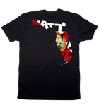 Salinity Gear Florida Native Flag short sleeve fishing shirt. Black cotton t-shirt with screen printed full color Florida Native Flag design on the back andhite Salinity Gear logo on the front.