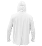 Salinity Gear Performance Fishing Hoodie - UPF 50+ Dri-Fit Shirt. Long sleeve white hoody with screen printed Salinity logo on chest