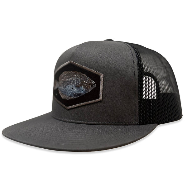 Flounder Gyotaku Patch Hat-Charcoal/Black