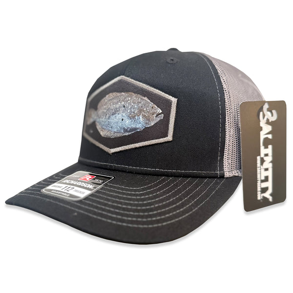 Flounder Gyotaku Patch Hat-Black/Charcoal