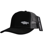 Salinity Gear Grouper Mesh Snap Back black and grey. Snapback mesh back Richardson trucker hat with embroidered grouper.