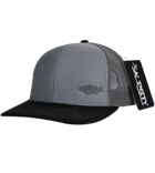 Salinity Gear Grouper Mesh Snap Back grey and black. Snapback mesh back Richardson trucker hat with embroidered grouper.