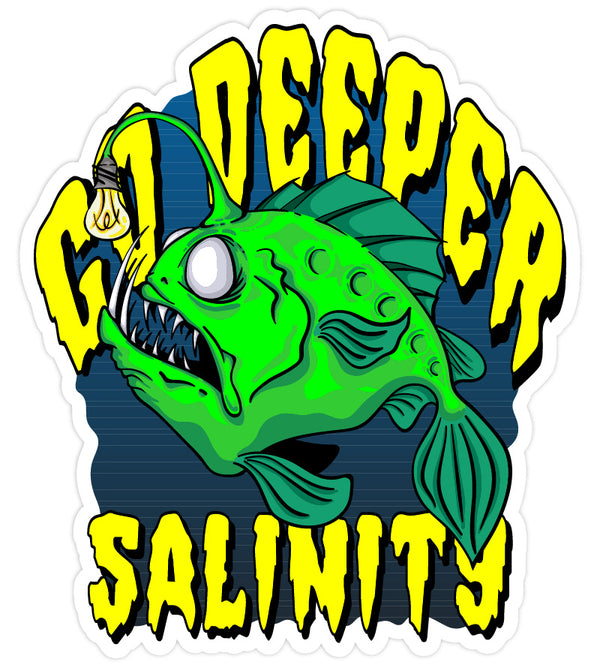 Salinity Gear Go Deeper Anglerfish die cut sticker with UV coating 