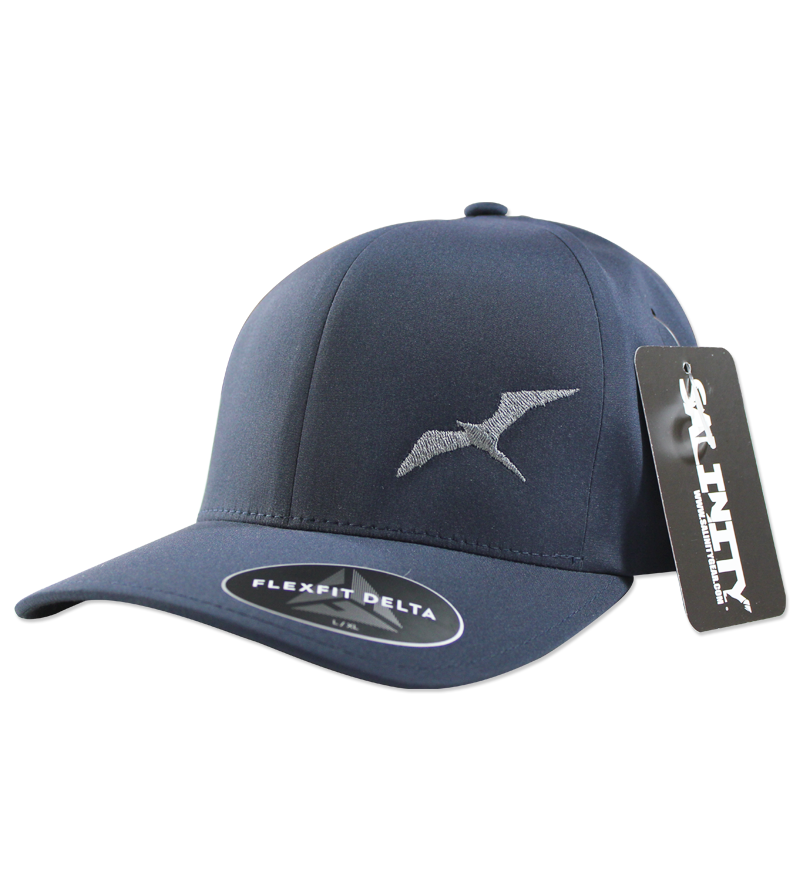 Salinity Gear performance frigate hat. Blue Flexfit delta hat available in s/m and l/xl