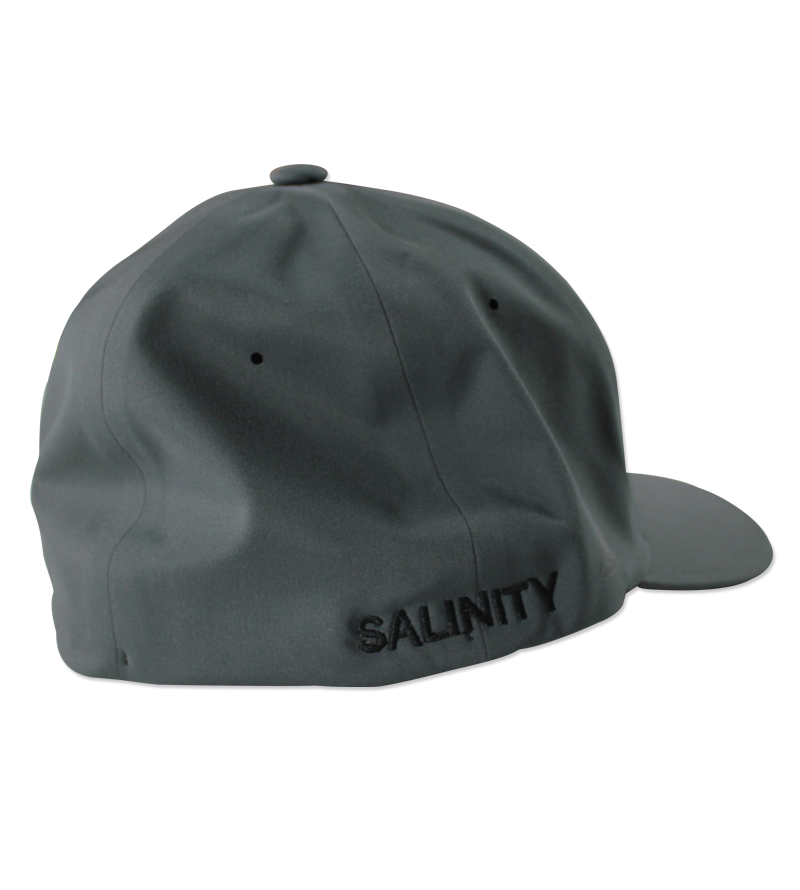 Salinity Gear performance frigate hat. Grey Flexfit delta hat available in s/m and l/xl