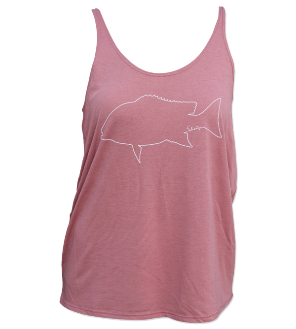 Salinity Gear Ladies tank top, mauve with a red snapper design