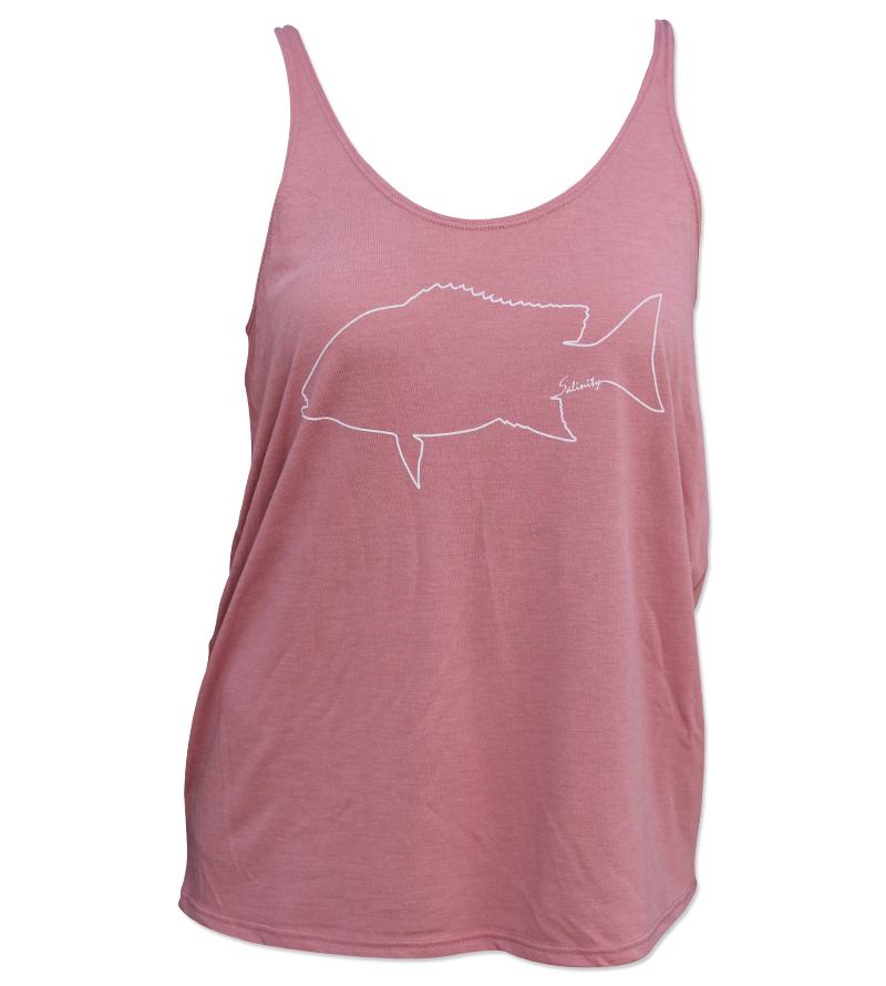 Salinity Gear Ladies tank top, mauve with a red snapper design