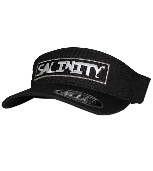 Salinity Gear Patch flexfit visor. Black visor with adjustable flexloop elastic hook and loop closure